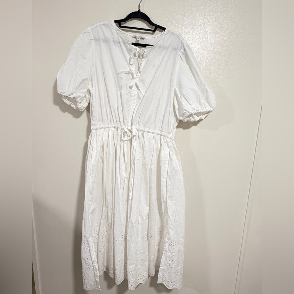 Free Assembly White Cotton Eyelet Puffy Sleeve Midi Dress sz 2x Sunday Cottage
